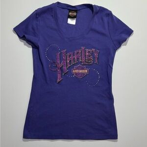 Women’s Harley Davidson Short Sleeve Rhinestone T-Shirt, Medium, Purple